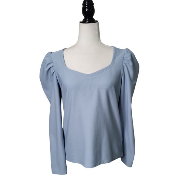 Nine West Women's Top Medium Pullover Balloon Shoulder Scoop Neck - Picture 1 of 5